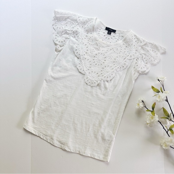 J.Crew White Ruffle Short Sleeve Top - Picture 3 of 6